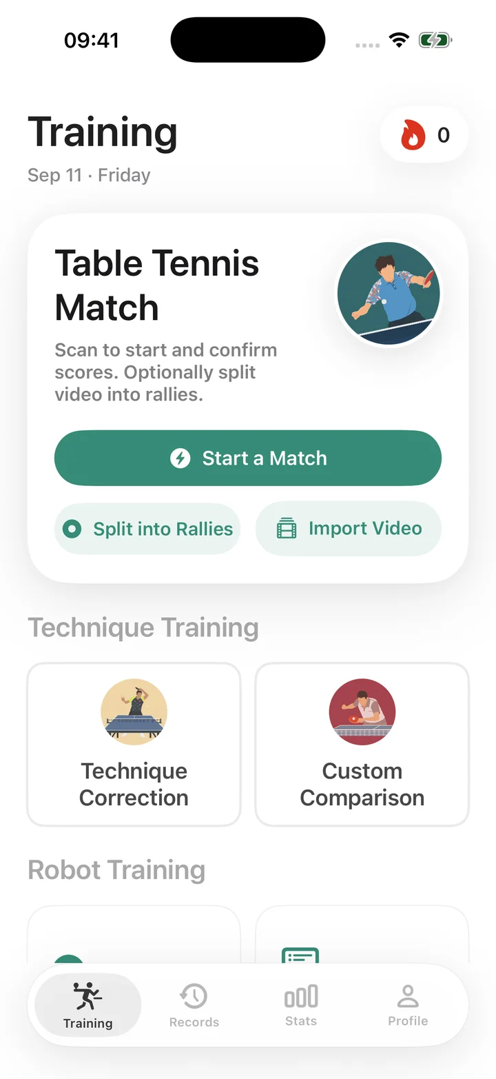 Table tennis / Inside the app