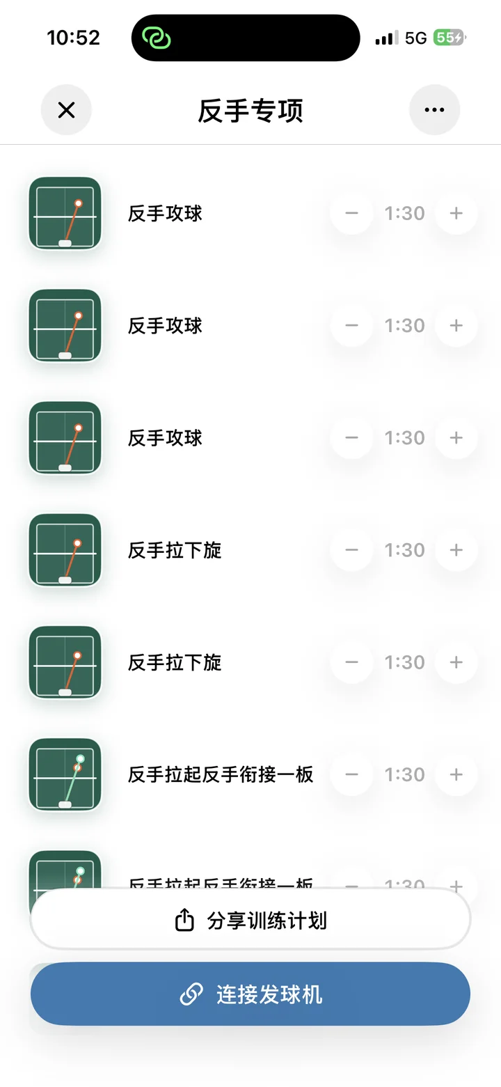 多练 iOS 反手专项训练计划，按顺序列出训练项目和时长